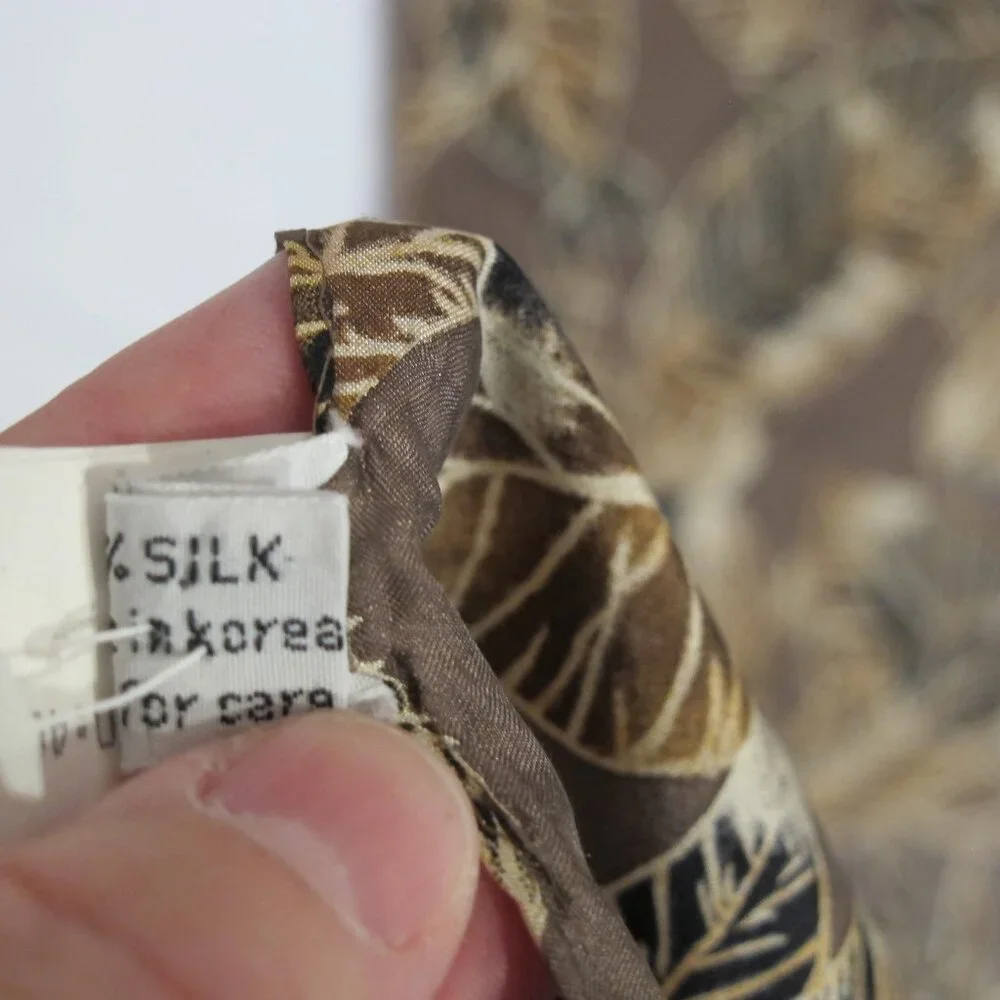 Tan silk scarf with leaves